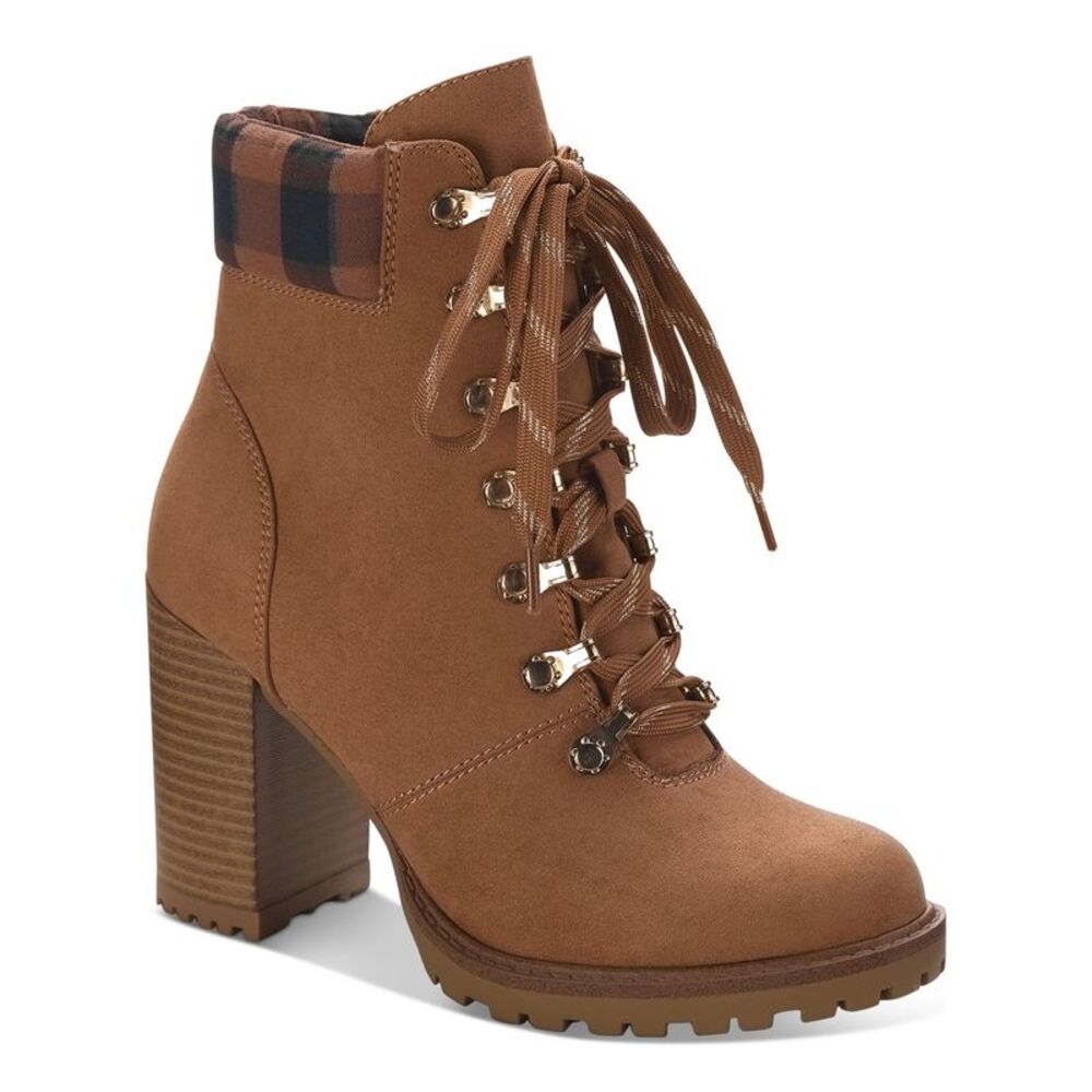 SUN STONE Womens Beige Zipper Octavia Round Toe Block Heel Hiking Boots 9 M
